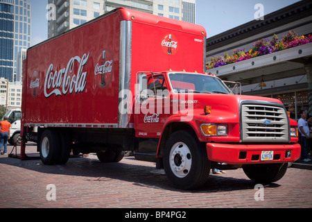 Coca-Cola delivery truck at Pike Street Market, Seattle, Washignton, USA. Stock Photo