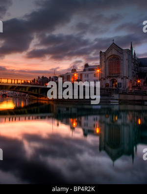 Weymouth Town Bridge early one January morning during spring high tide. Stock Photo