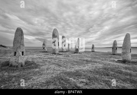 Menhirs for Peace (also known as  Family Menhirs) - Group of sculptures by Manolo Paz, located in La Coruña, Spain Stock Photo