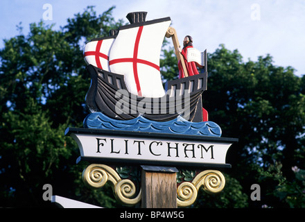 Flitcham village sign, Norfolk, St. Felix England UK English signs saint saints villages Stock Photo