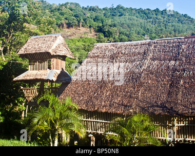 Borneo longhouse on stilts made of traditional materials in Sabah, Malaysia, Asia Stock Photo