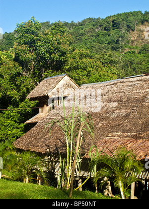 Borneo longhouse on stilts made of traditional materials in Sabah, Malaysia, Asia Stock Photo
