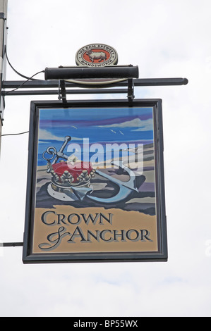 Sign for the 'Crown and Anchor' Public House, Dell Quay. Probably once the old customs house for Chichester Harbour. Stock Photo