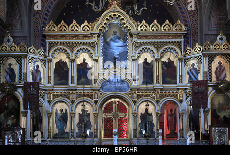Finland, Helsinki, Uspenski Orthodox Cathedral, interior, iconostasis, Stock Photo