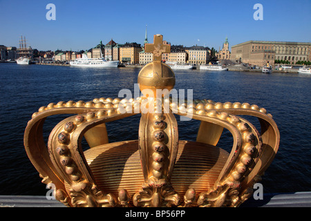 Sweden, Stockholm, harbour, crown on Skeppsholm Bridge, Stock Photo