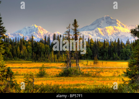 Scenic view of Mt.McKinley as seen from south of the Denali National Park Southcentral Alaska Summer Stock Photo