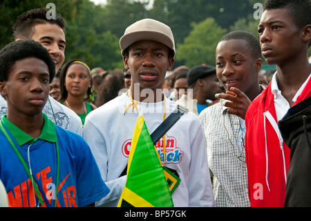 Group of Afro Caribbean youths at West Indian Jamaican family day at Crystal Palace Park South London Stock Photo