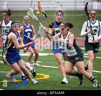 High School level Girls Lacrosse game in Guilford CT USA Stock Photo