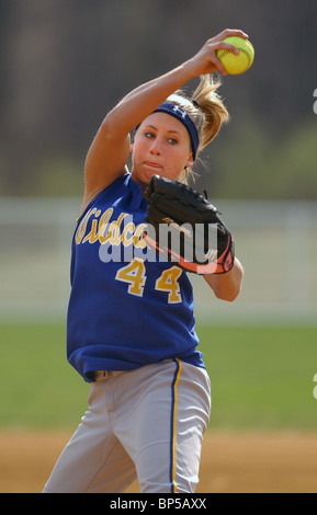 A High School Pitcher wind up during a game in Shelton CT USA EDITORIAL USE ONLY Stock Photo