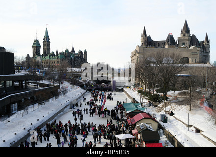 People Enjoying Ice Skating On The Rideau Canal Ottawa, During Winterlude Celebrations Stock Photo