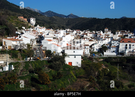 View of whitewashed village (pueblo blanco), Sedella, Costa del Sol, Malaga Province, Andalucia, Spain, Western Europe. Stock Photo