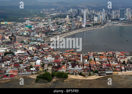 aerial view above Casco Viejo historical district Panama City Stock Photo