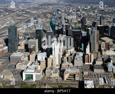 aerial view above skyline downtown Dallas Texas Stock Photo