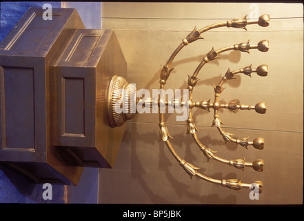 GOLDEN MENORAH (CANDELABRUM) SYMBOLIZING THE TREE OF LIFE WAS LOCATED IN THE 'HOLY PLACE' INSIDE THE TABERNACLE TENT (EXODUS Stock Photo