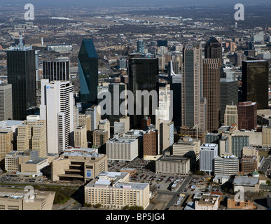 aerial view above skyline downtown Dallas Texas Stock Photo