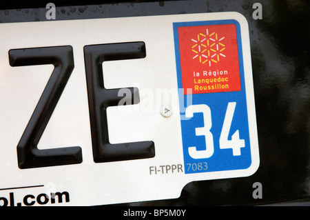 French car number plate issued in the Languedoc Roussillon region South of France Stock Photo