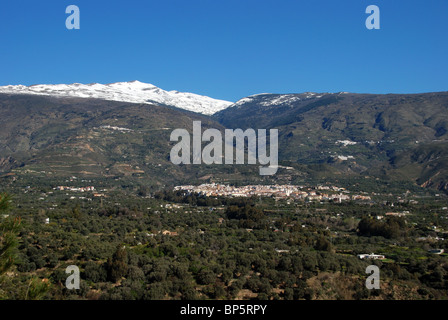 View of the town and countryside in the Vale of Lecrin, Orgiva, Las Alpujarras, Granada Province, Andalucia, Spain, Europe. Stock Photo