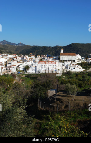 View of whitewashed village (pueblo blanco), Sedella, Costa del Sol, Malaga Province, Andalucia, Spain, Western Europe. Stock Photo