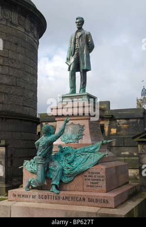 Statue of Abraham Lincoln with freed slave on the memorial to Scottish-American soldiers who fought in the American Civil War. Stock Photo