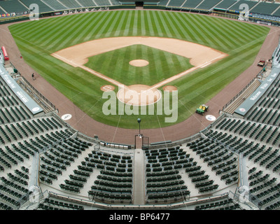 Baseball field diamond with empty seats Stock Photo