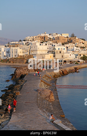 view of the Chora from Palateia Peninsula, Naxos Town, Island of Naxos, Cyclades, Aegean Islands, Greece Stock Photo