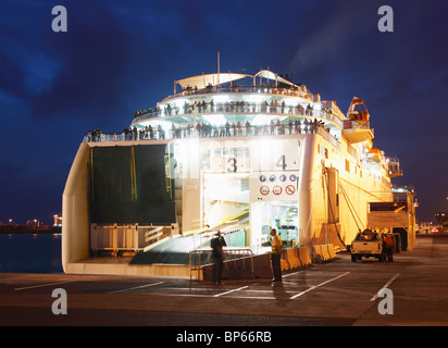 Daily ferry arriving at Las Palmas, Gran Canaria from Moro Jable on Fuerteventura in the Canary Islands Stock Photo