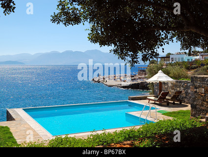 Swimming pool at luxury villa, Crete, Greece Stock Photo