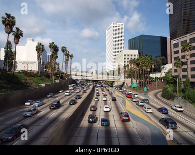 DOWNTOWN LOS ANGELES CALIFORNIA - MARCH 30, 2010: Traffic moves freely on the Harbor 110 freeway. Stock Photo