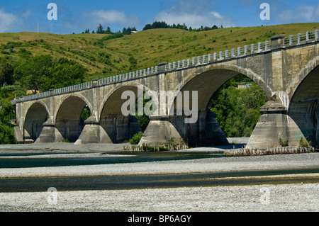 Historic Fernbridge (c.1911) stretches over the Eel River, near Ferndale, California Stock Photo