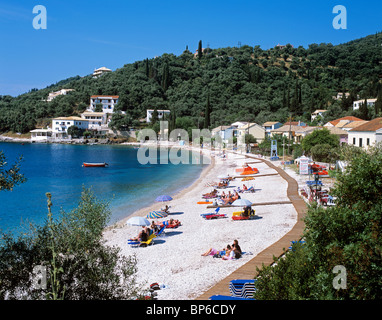 Lovely beach at Kalami a popular resort near Kouloura on the northeast coast of Corfu Stock Photo