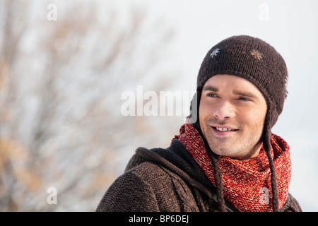 Portrait of young man in winter clothes Stock Photo