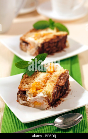 Tiramisu with peaches. Recipe available. Stock Photo