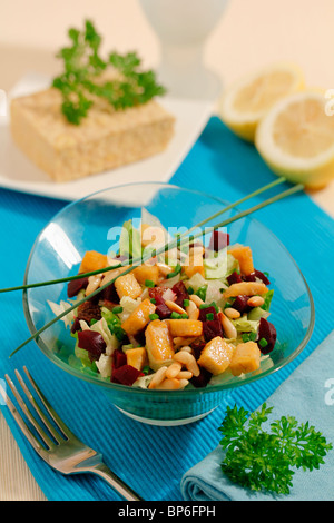 Tempeh and beetroot salad. Recipe available. Stock Photo