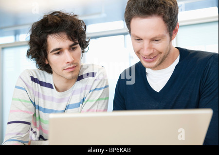 Businessmen using a laptop in an office Stock Photo