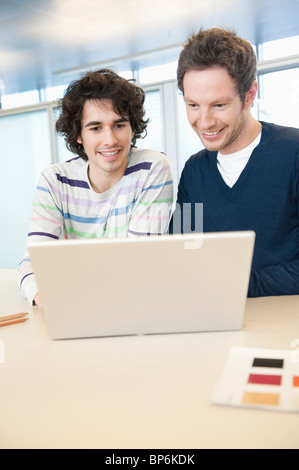 Businessmen using a laptop in an office Stock Photo