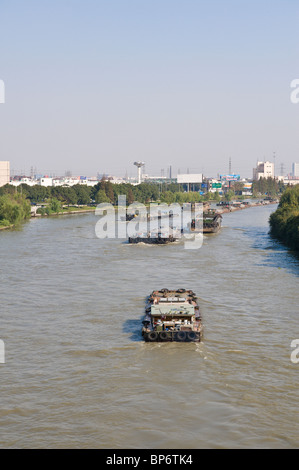 China, Suzhou. Barges on the Grand Canal. Stock Photo