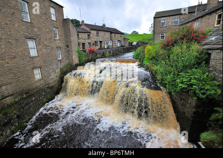 The waterfall on Gayle Beck, in the village of Hawes, in upper Wensleydale, Yorkshire Stock Photo