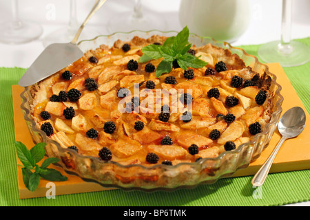Apple and blackberries tart. Recipe available. Stock Photo