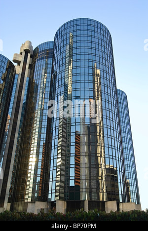 The Bonaventure Hotel reflecting the downtown Los Angeles skyscrapers. Stock Photo