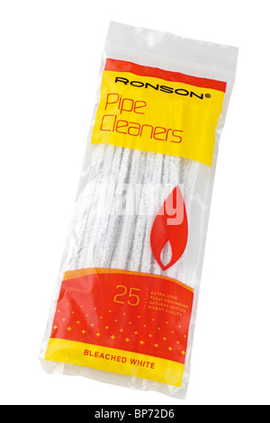 Packet of 25 Ronson extra long bleached white cotton pipe cleaners Stock Photo