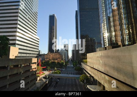 The Bonaventure Hotel reflecting the downtown Los Angeles skyscrapers. Stock Photo