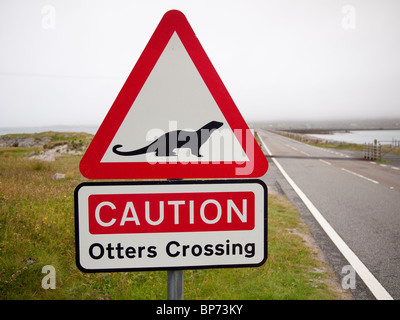 Otters Crossing Sign, Eriskay, Outer Hebrides Stock Photo