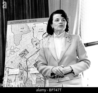 Mayor Dianne Feinstein talks about a new stadium in her office in City Hall, San Francisco California. Stock Photo