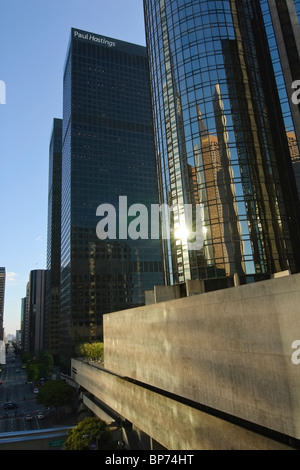 The Bonaventure Hotel reflecting the downtown Los Angeles skyscrapers. Stock Photo