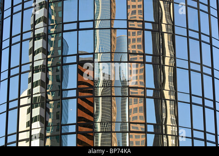 The Bonaventure Hotel reflecting the downtown Los Angeles skyscrapers. Stock Photo