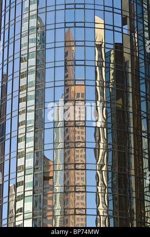 The Bonaventure Hotel reflecting the downtown Los Angeles skyscrapers. Stock Photo