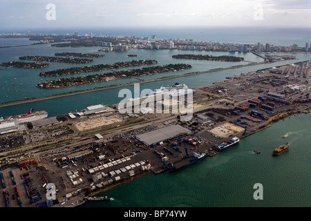 aerial view above Port of Miami Florida Stock Photo