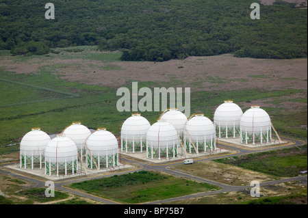 aerial view above natural gas storage tanks Veracruz  Mexico Stock Photo