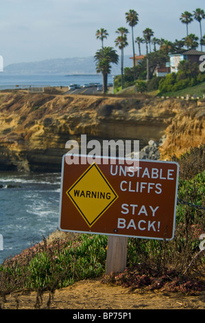 Stay Back Warning sign for unstable coastal cliffs at Sunset , San ...