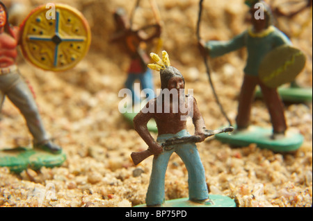 Plastic figure of Indians (Children Toy) in real world Stock Photo